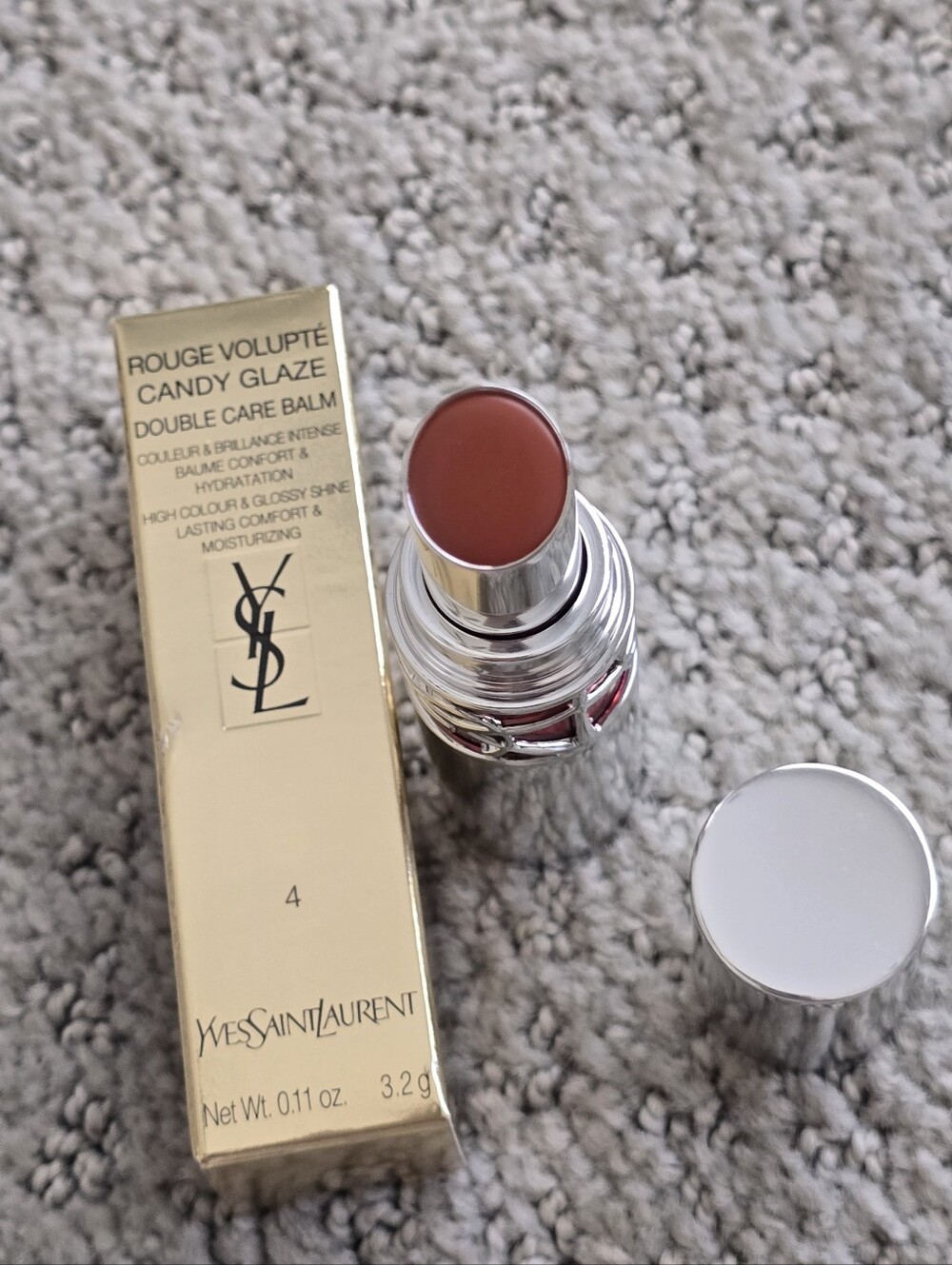 YSL Rouge Volupté Candy Glaze Balm in color Nude Pleasure 4